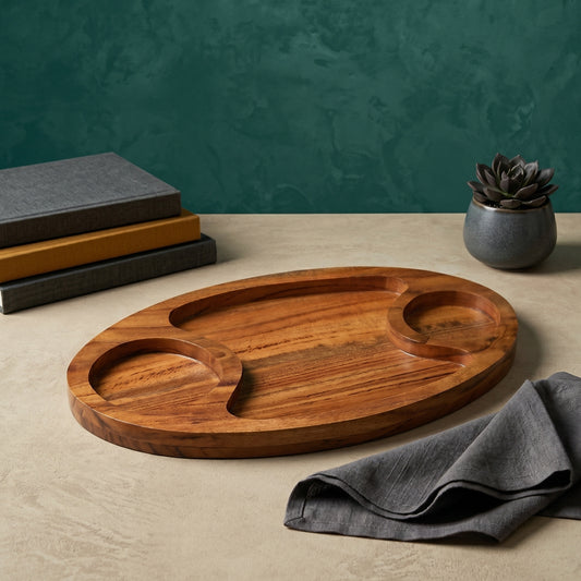 Wooden Serving Platter with Dip