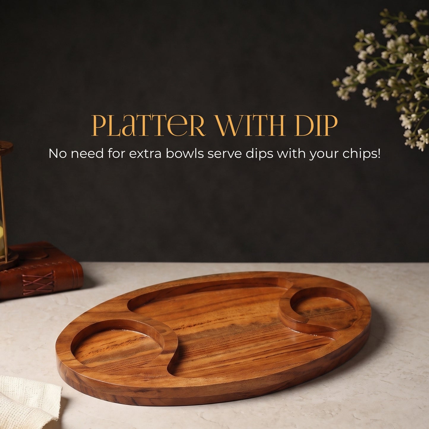 Wooden Serving Platter with Dip