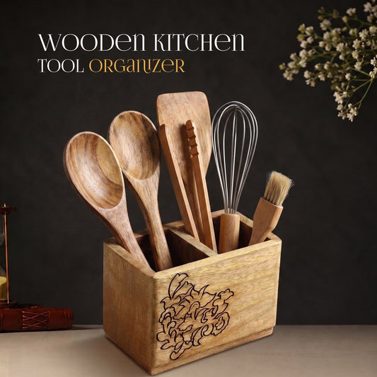 Wooden kitchen tool organizer