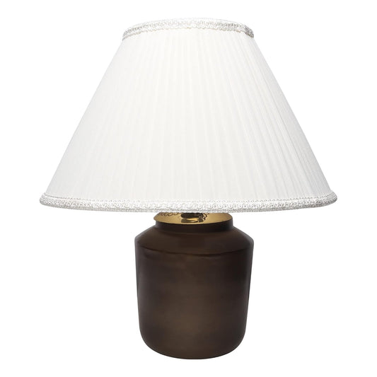 Georgette Pleated Lampshade with Lace Trim in Off-White