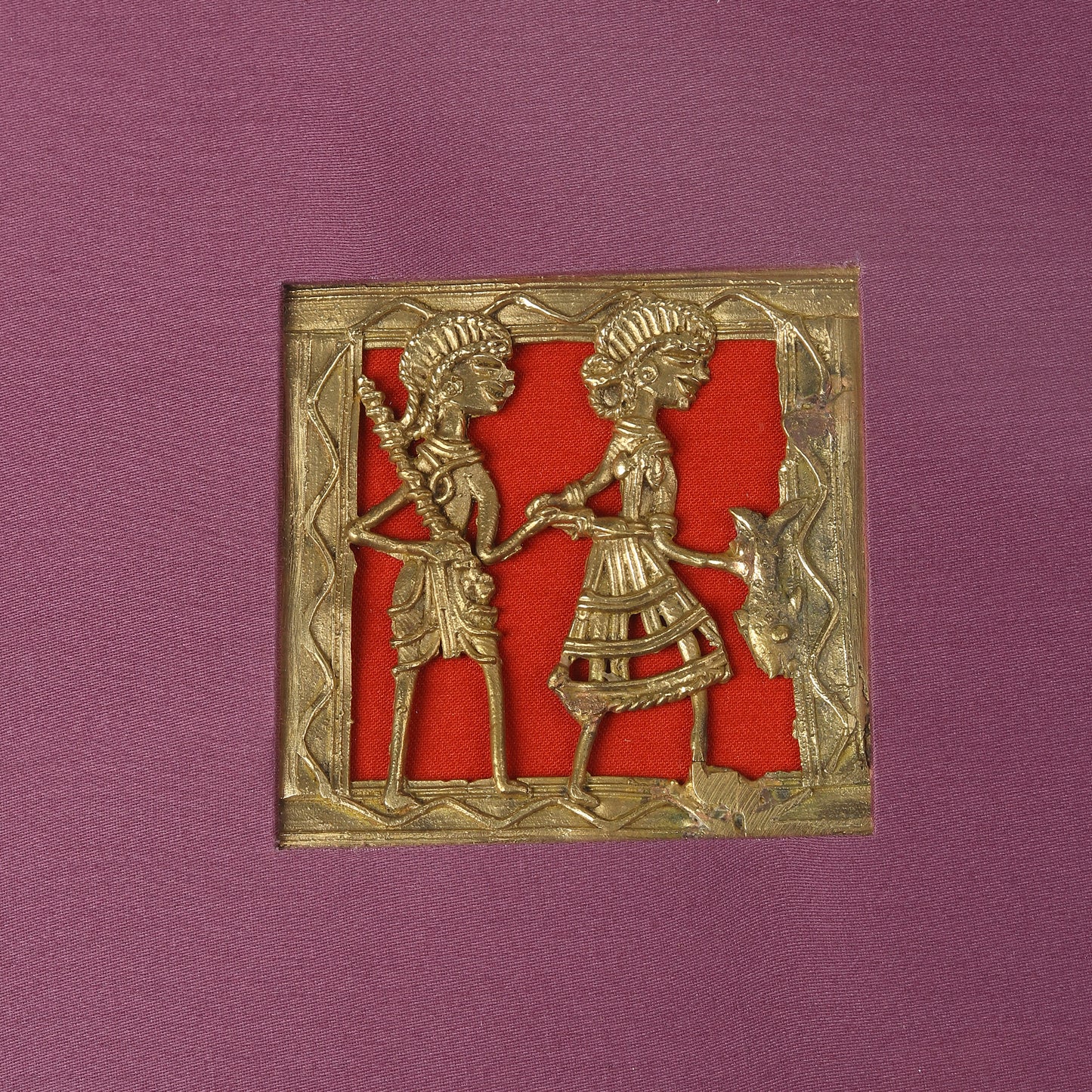 Dhokra Wall Art | Handcrafted Brass Tribal Figures | 9.5×9.5 Inch