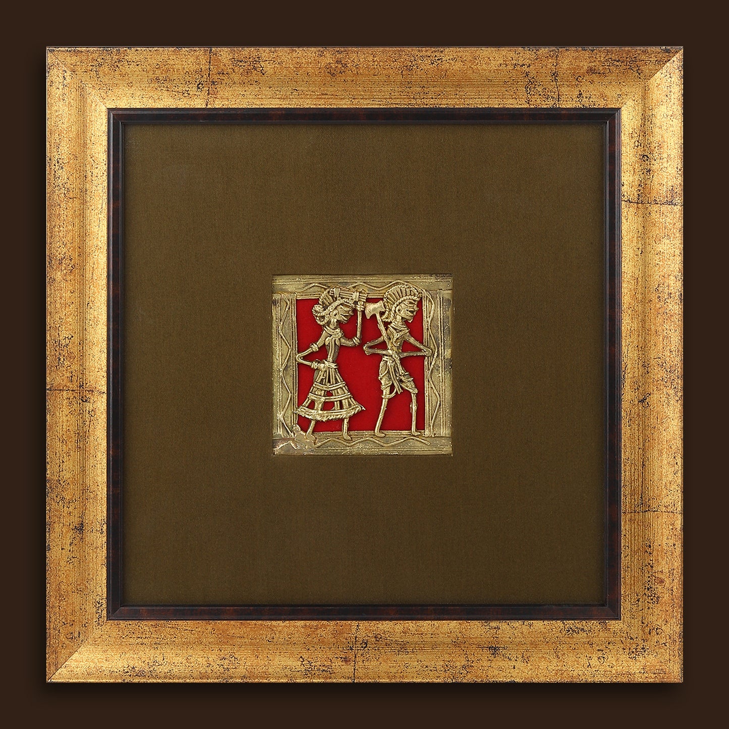 Dhokra Wall Art | Handcrafted Brass Tribal Figures | 9.5×9.5 Inch