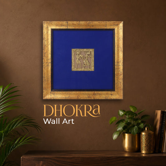 Dhokra Wall Art | Handcrafted Brass Tribal Figures | 9.5×9.5 Inch
