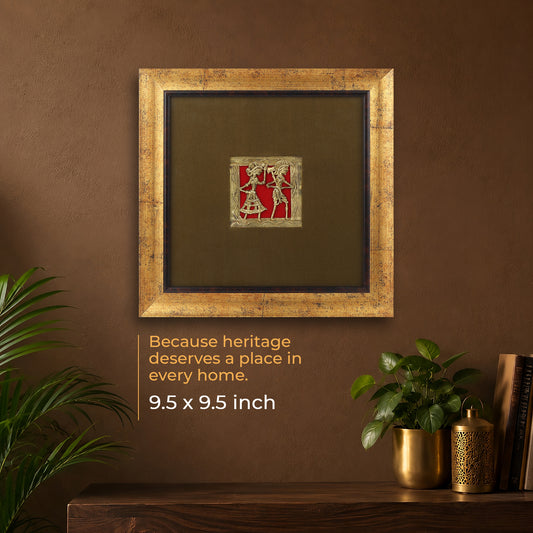 Dhokra Wall Art | Handcrafted Brass Tribal Figures | 9.5×9.5 Inch