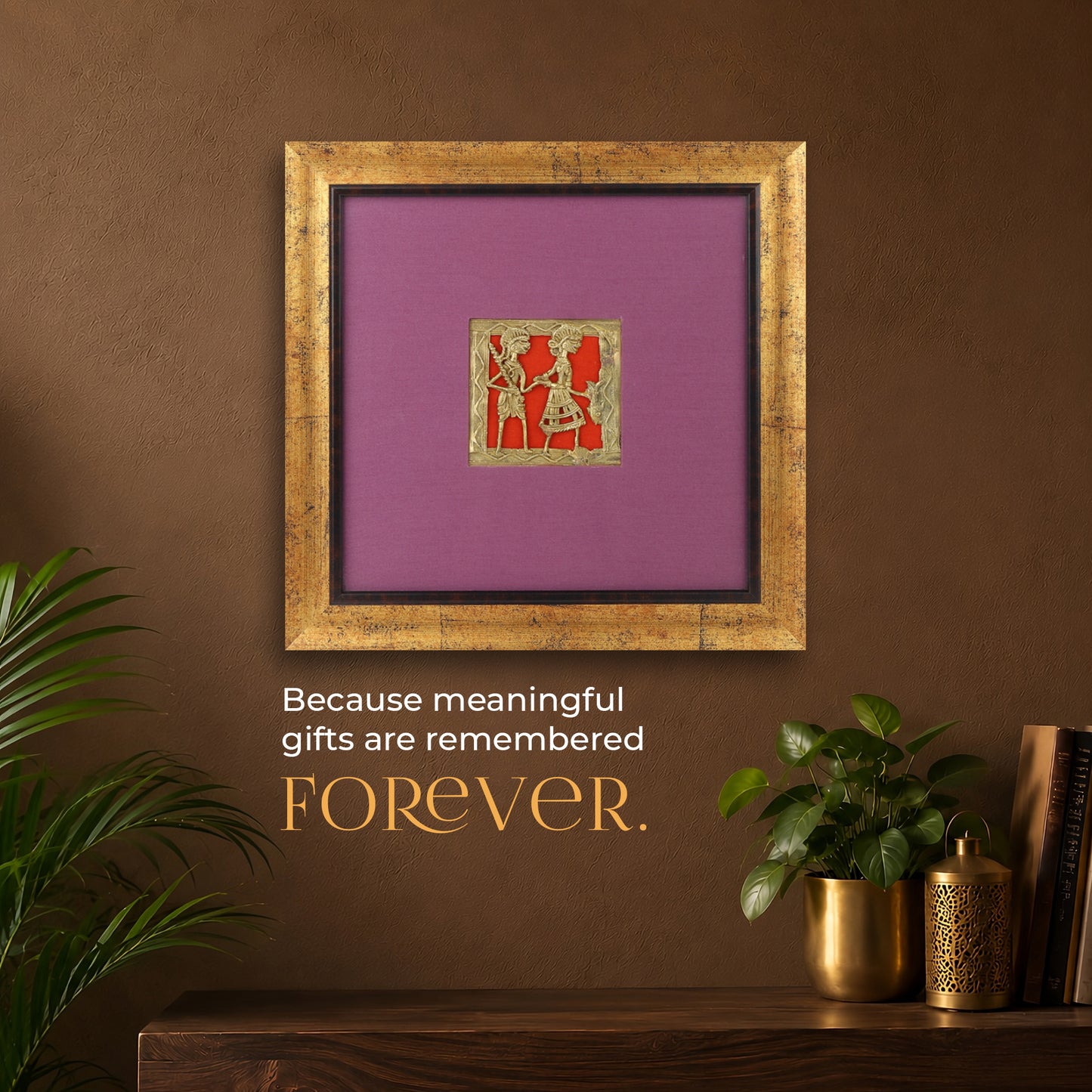 Dhokra Wall Art | Handcrafted Brass Tribal Figures | 9.5×9.5 Inch