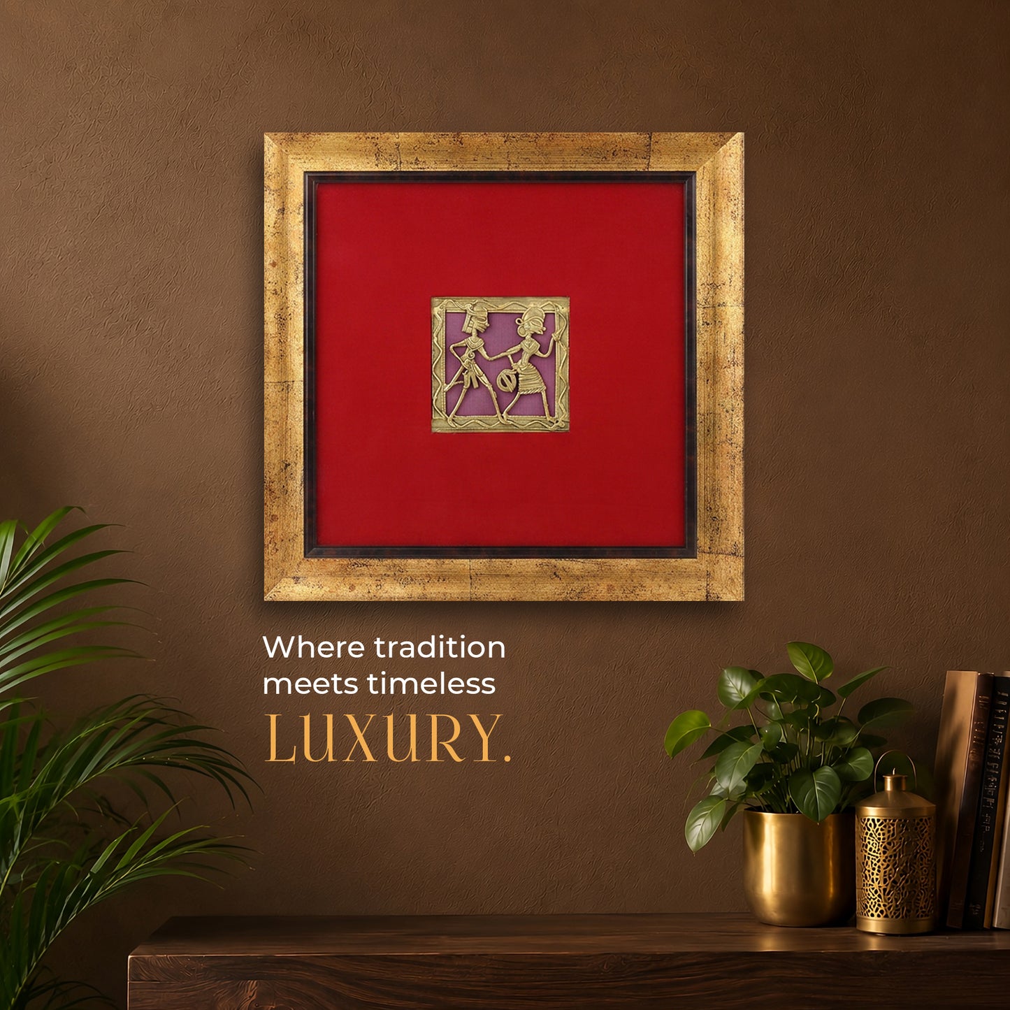 Dhokra Wall Art | Handcrafted Brass Tribal Figures | 9.5×9.5 Inch
