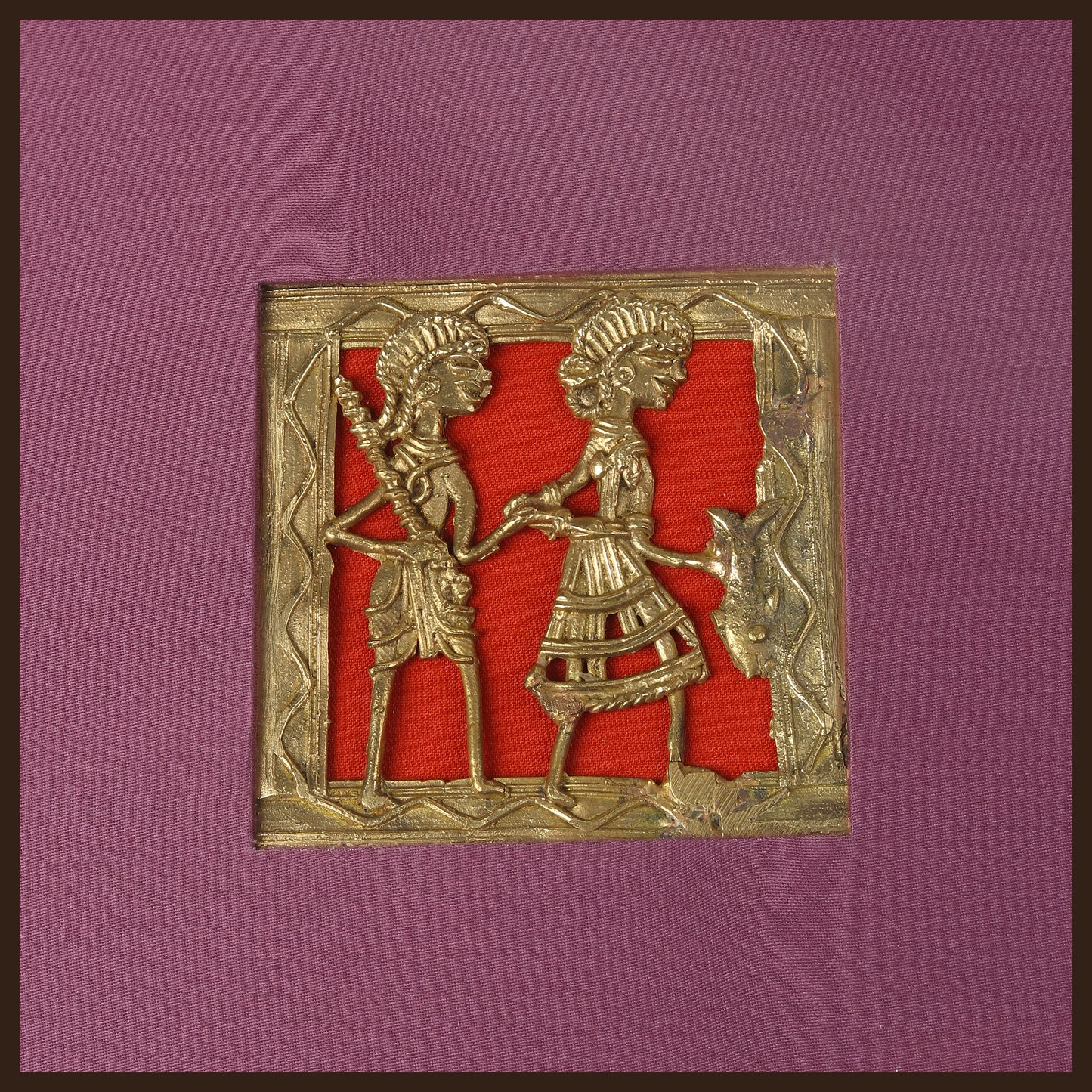 Dhokra Wall Art | Handcrafted Brass Tribal Figures | 9.5×9.5 Inch