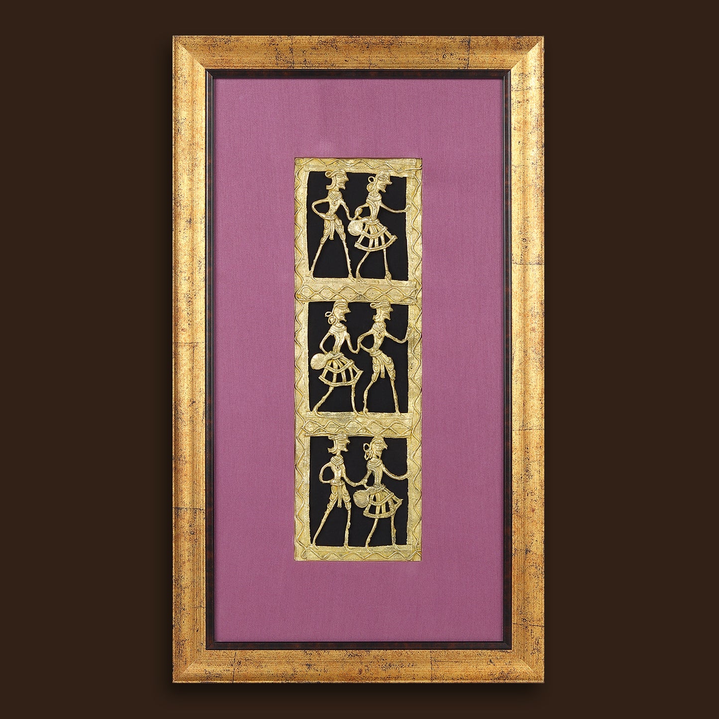 Dhokra Wall Art | Handcrafted Brass Tribal Art | Six Dancing Women | 18.2×10.2 inch