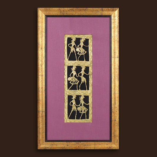 Dhokra Wall Art | Handcrafted Brass Tribal Art | Six Dancing Women | 18.2×10.2 inch