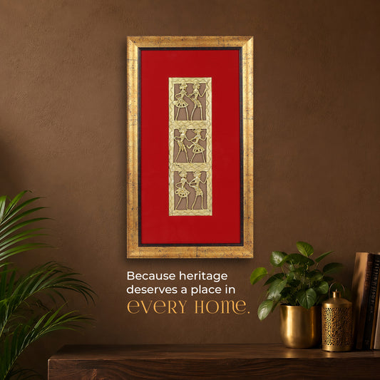 Dhokra Wall Art | Handcrafted Brass Tribal Art | Six Dancing Women | 18.2×10.2 inch
