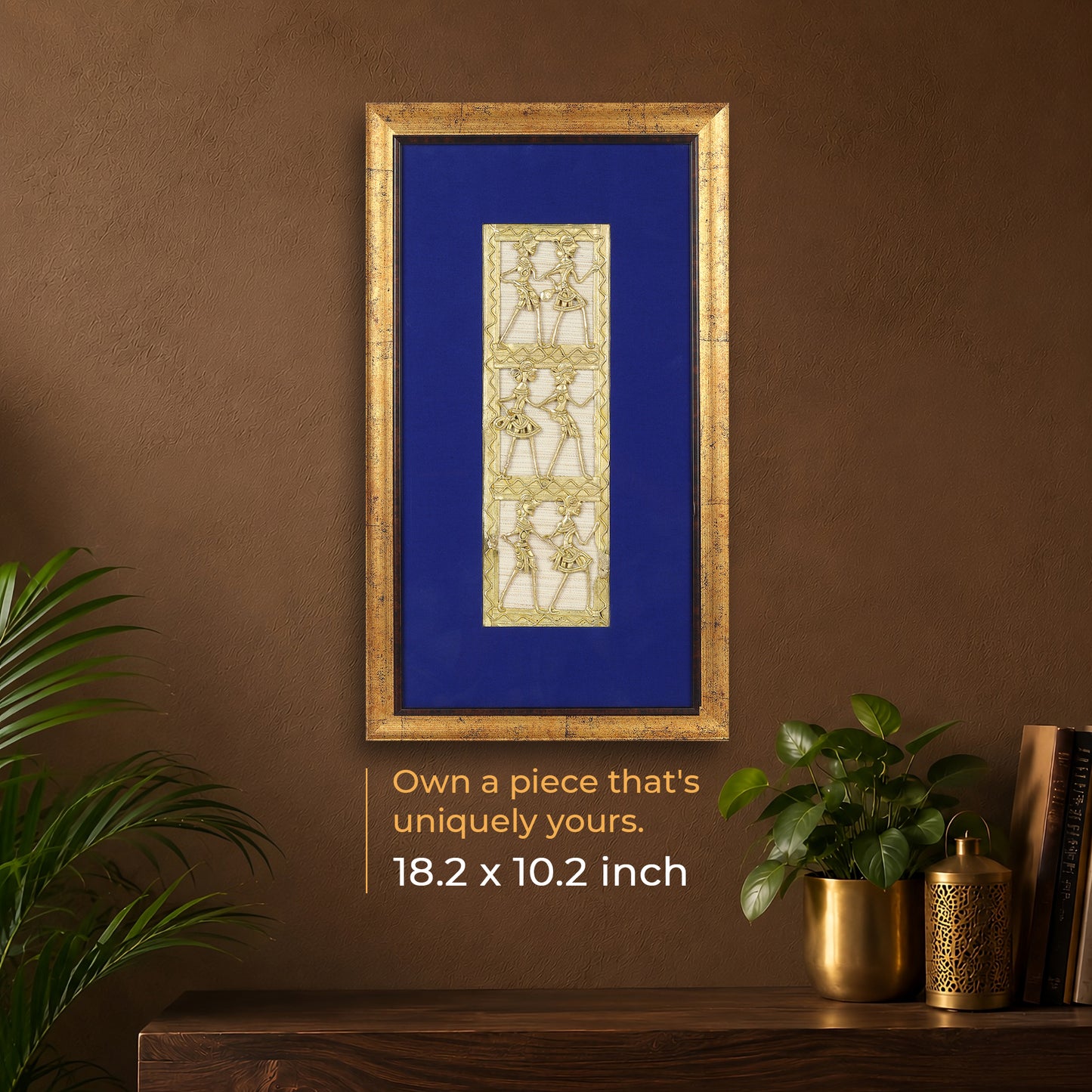 Dhokra Wall Art | Handcrafted Brass Tribal Art | Six Dancing Women | 18.2×10.2 inch