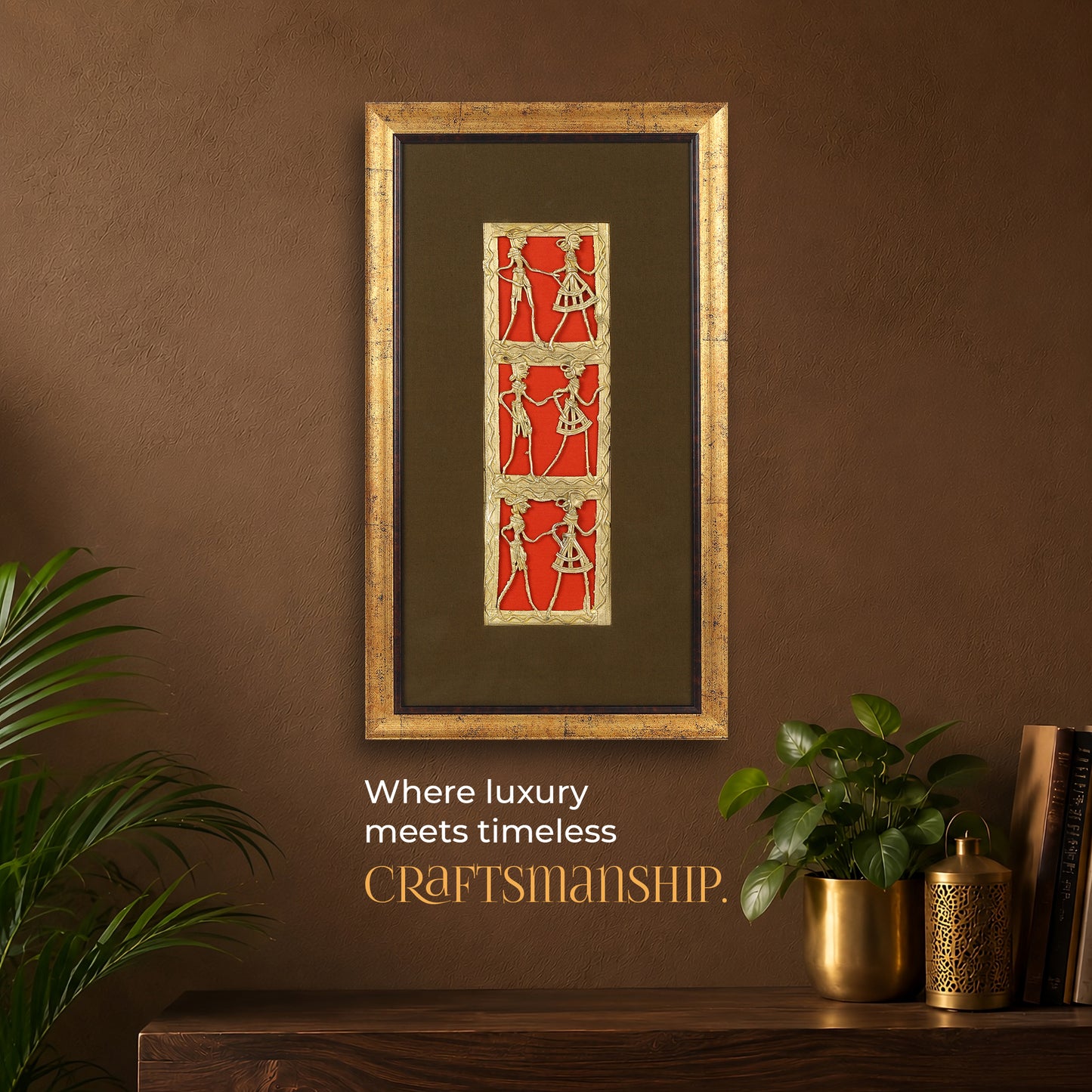 Dhokra Wall Art | Handcrafted Brass Tribal Art | Six Dancing Women | 18.2×10.2 inch