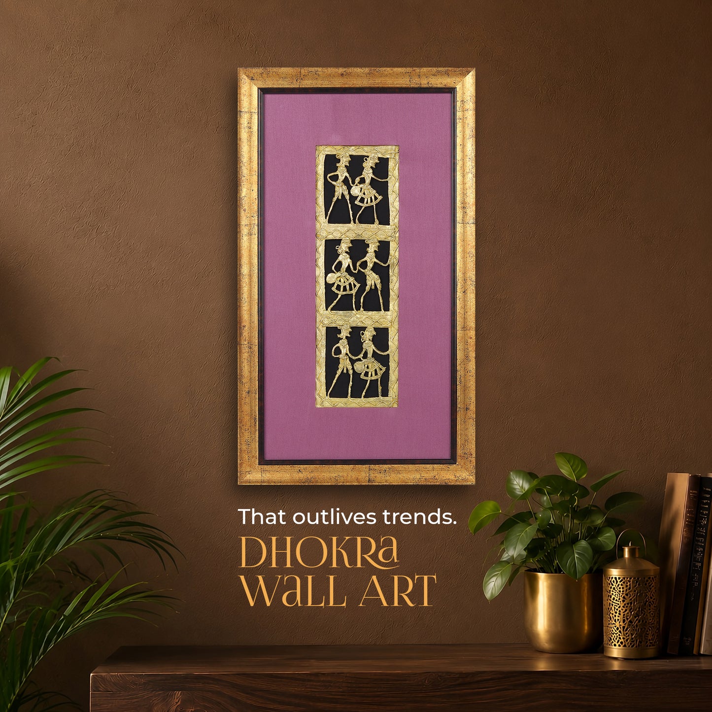Dhokra Wall Art | Handcrafted Brass Tribal Art | Six Dancing Women | 18.2×10.2 inch