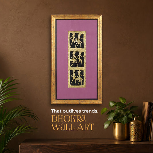 Dhokra Wall Art | Handcrafted Brass Tribal Art | Six Dancing Women | 18.2×10.2 inch