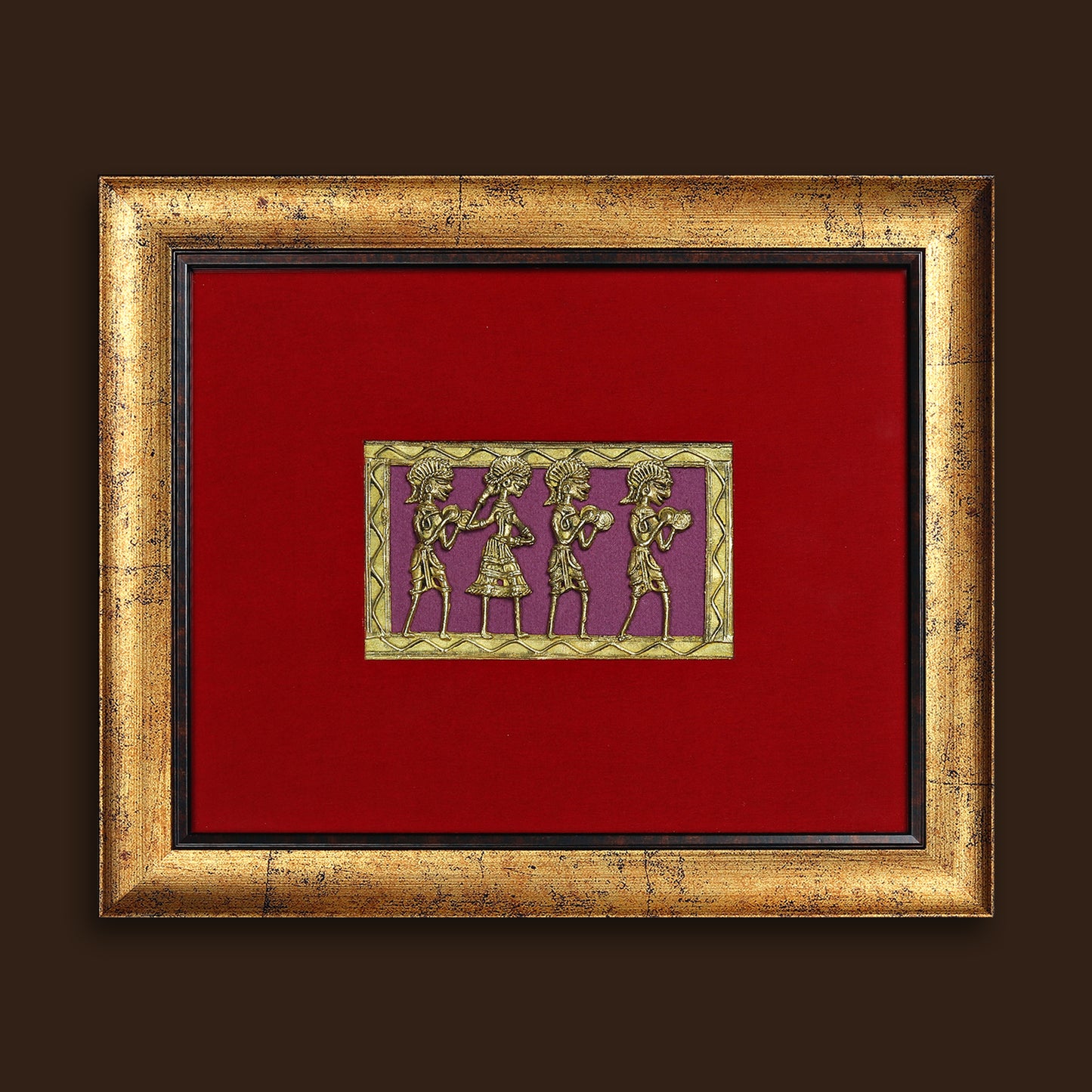 Dhokra Wall Art | Four Tribal Figures in Procession |10×11.6 inch