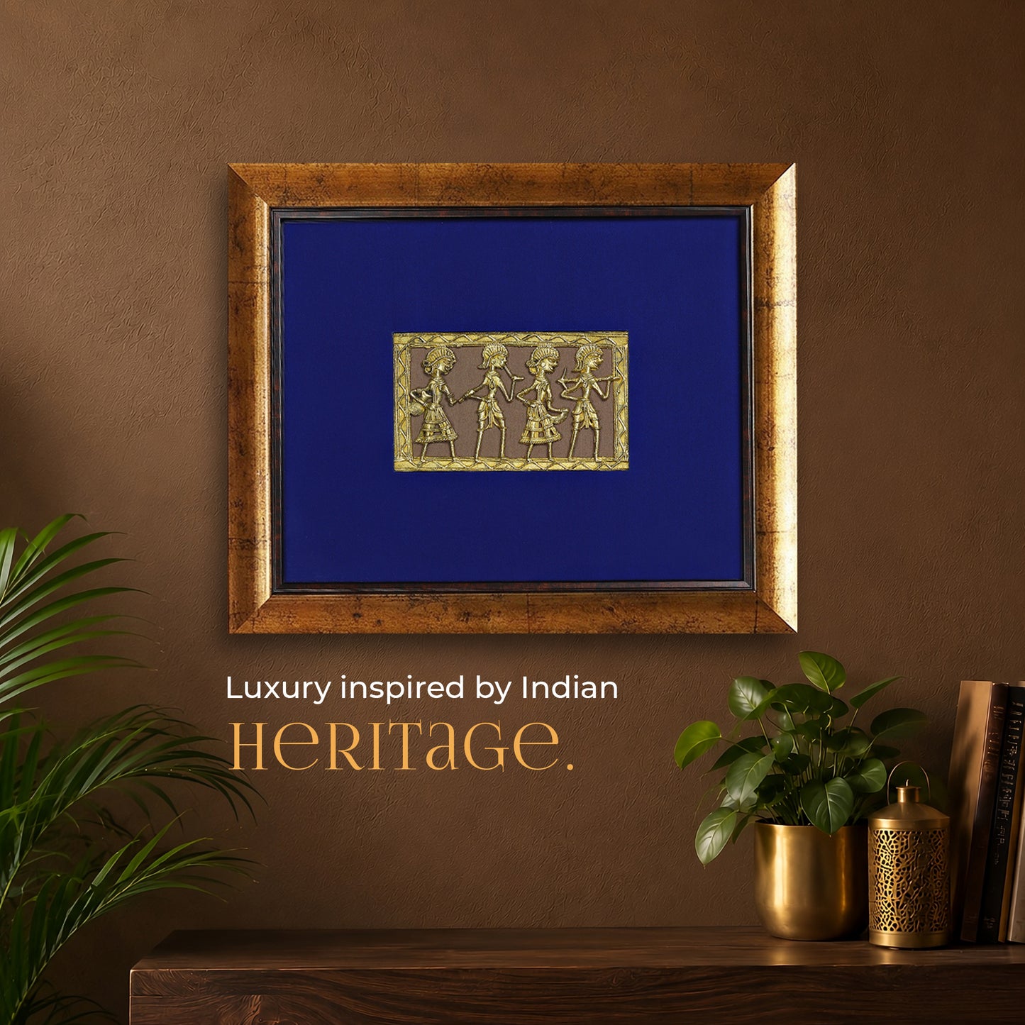 Dhokra Wall Art | Four Tribal Figures in Procession |10×11.6 inch