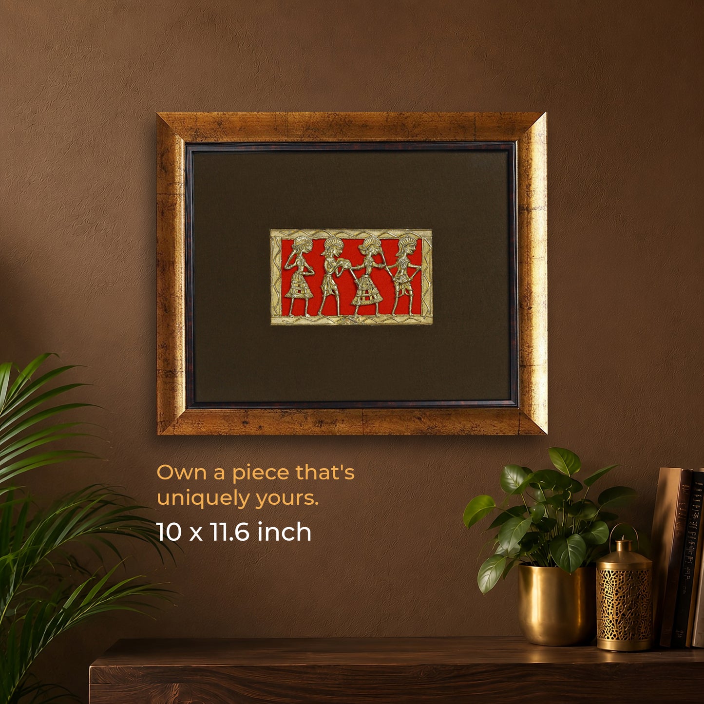 Dhokra Wall Art | Four Tribal Figures in Procession |10×11.6 inch