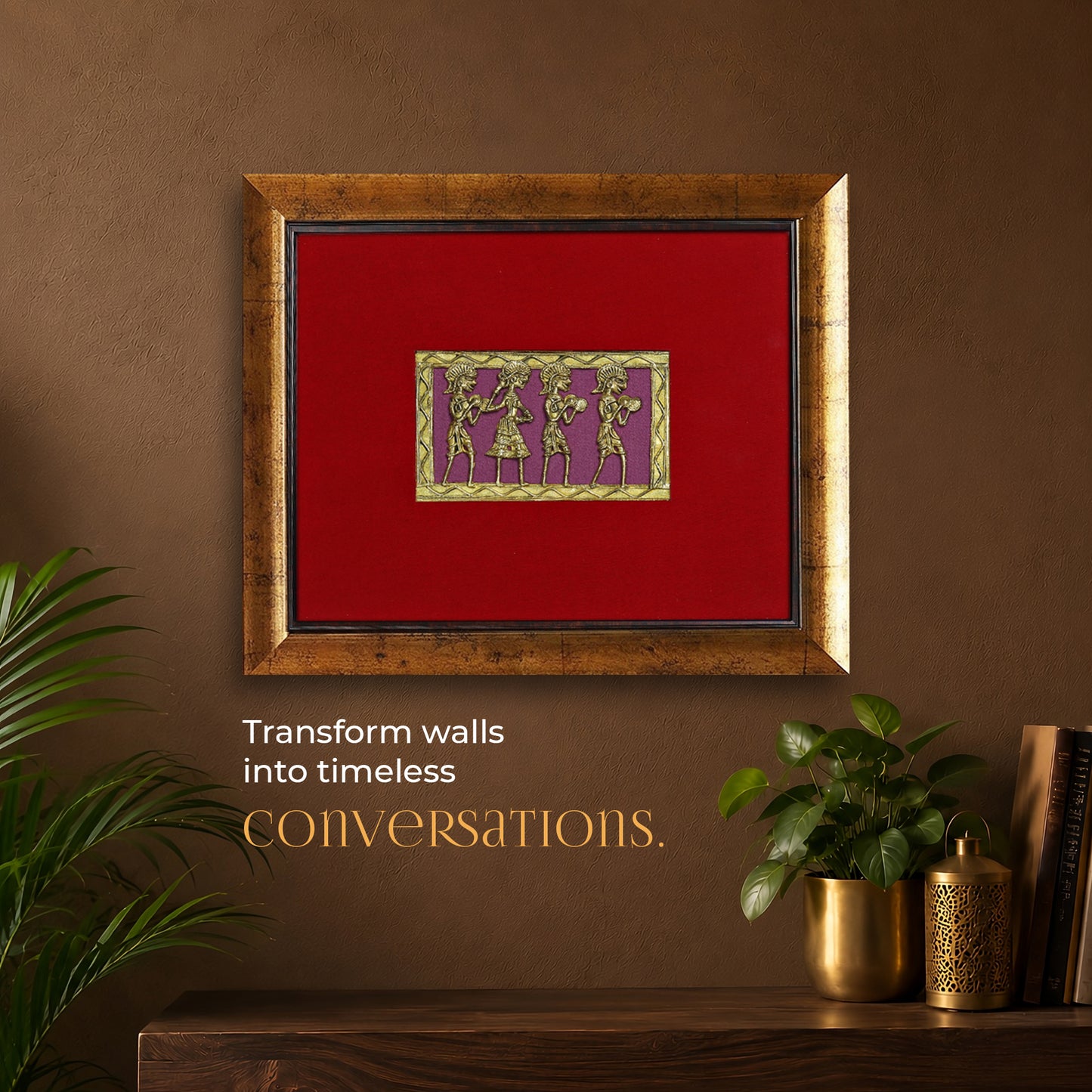 Dhokra Wall Art | Four Tribal Figures in Procession |10×11.6 inch