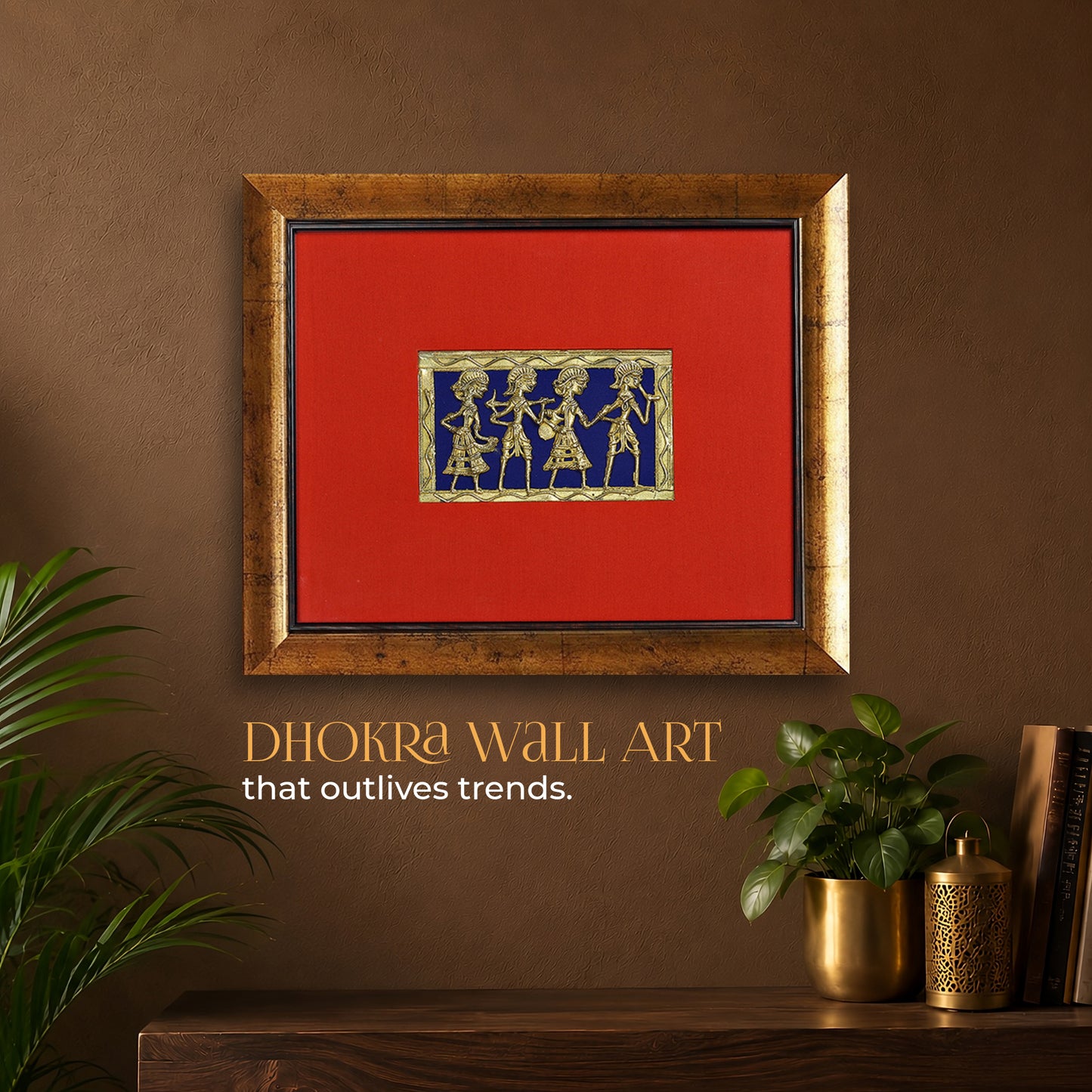 Dhokra Wall Art | Four Tribal Figures in Procession |10×11.6 inch