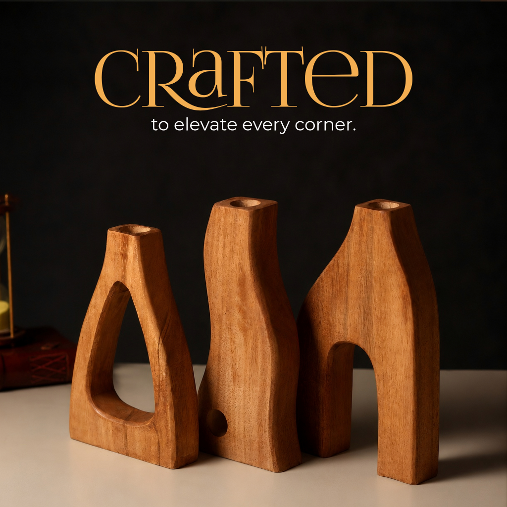 Formscape Wooden Vases – Set of 3 Handcarved Wood Vases