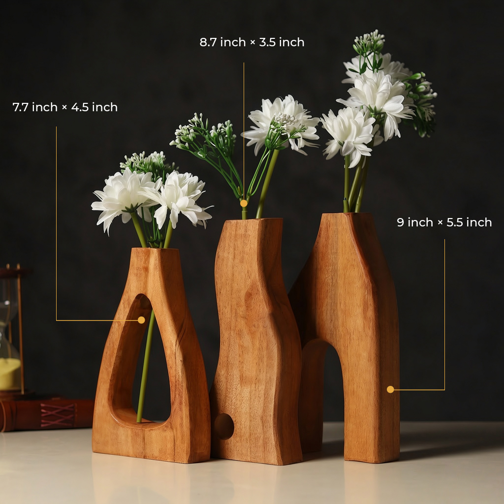 Formscape Wooden Vases – Set of 3 Handcarved Wood Vases