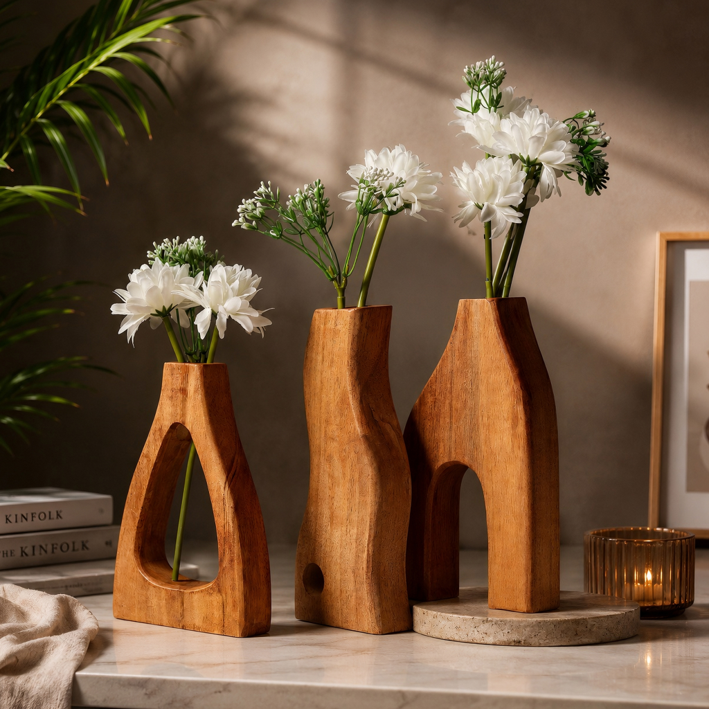Formscape Wooden Vases – Set of 3 Handcarved Wood Vases